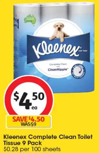 Coles Kleenex Complete Clean Toilet Tissue 9 Pack offer