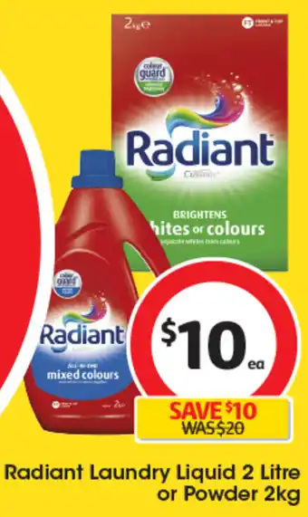 Coles Radiant Laundry Liquid 2 Litre or Powder 2kg offer