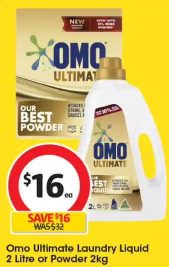 Coles Omo Ultimate Laundry Liquid 2 Litre or Powder 2kg offer