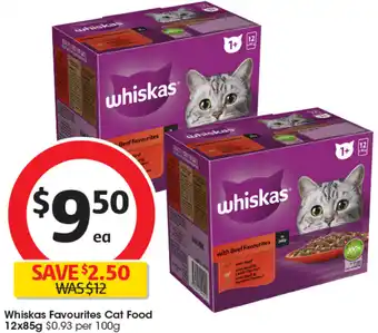 Coles Whiskas Favourites Cat Food 12x85g offer
