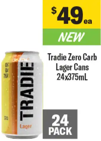 Coles Tradie Zero Carb Lager Cans 24x375mL offer