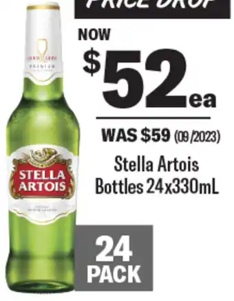 Coles Stella Artois Bottles 24x330mL offer