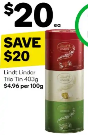 Woolworths Lindt Lindor Trio Tin 403g offer