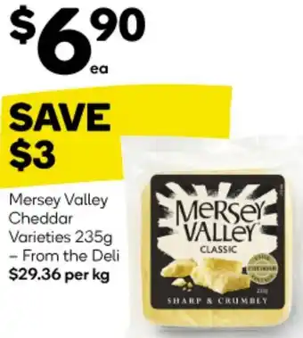 Woolworths Mersey Valley Cheddar Varieties 235g offer