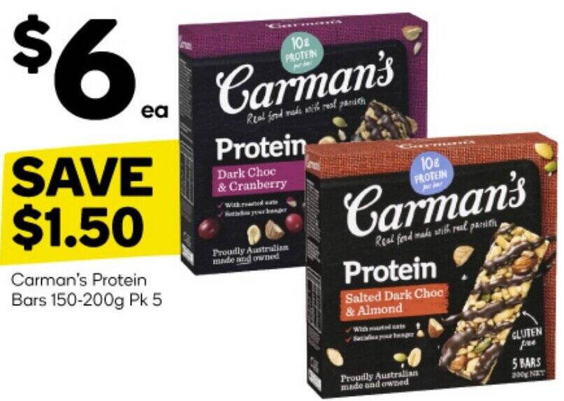 Carman's Protein Bars 150200g offer at Woolworths