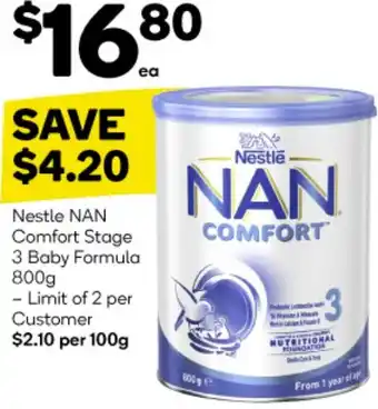 Woolworths Nestle NAN Comfort Stage 3 Baby Formula 800g offer