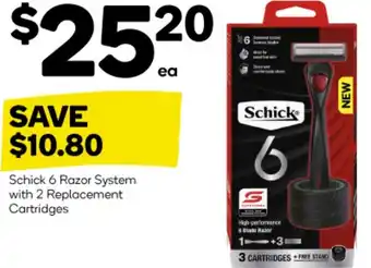 Woolworths Schick 6 Razor System with 2 Replacement Cartridges offer