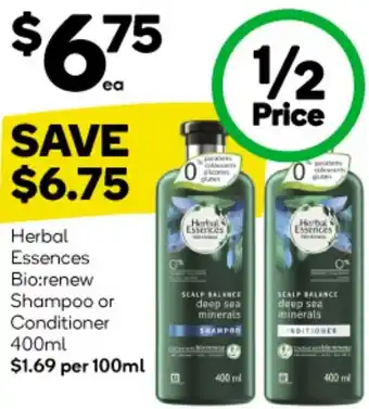 Woolworths Herbal Essences Bio:renew Shampoo or Conditioner 400ml offer