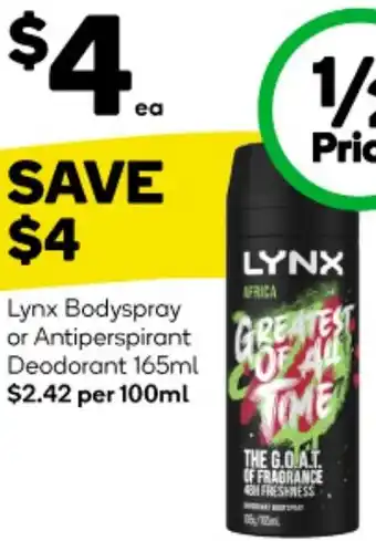 Woolworths Lynx Bodyspray or Antiperspirant Deodorant 165ml offer