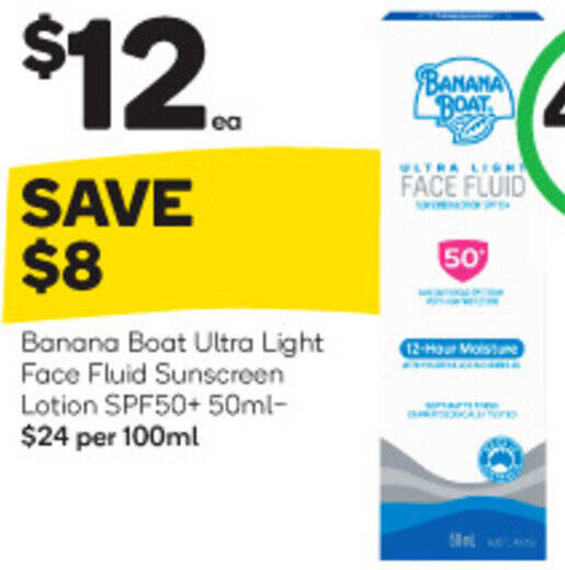 Banana Boat Ultra Light Face Fluid Sunscreen Lotion SPF50+ 50ml offer