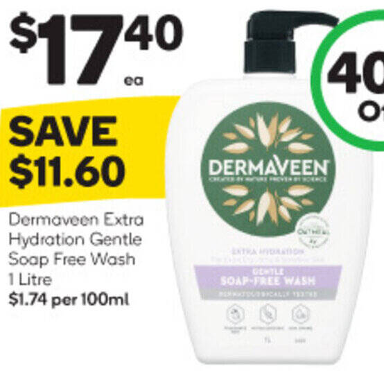 Dermaveen Extra Hydration Gentle Soap Free Wash offer at Woolworths