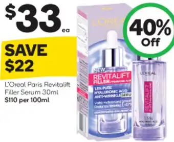 Woolworths L'Oreal Paris Revitalift Filler Serum 30ml offer