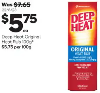 Woolworths Deep Heat Original Heat Rub 100g offer
