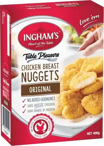 Inghamu2019s Frozen Chicken Breast Nuggets Crumbed, Microwave or Cheesy 400g
