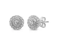 Bevilles Jewellery Brilliant Miracle Double Halo Stud Earrings with 1/5ct of Diamonds in 9ct White Gold offer