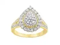Bevilles Jewellery Brilliant Miracle Double Halo Pear Ring with 0.30ct of Diamonds in 9ct Yellow Gold - L offer