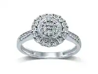 Bevilles Jewellery Miracle Double Halo Ring with 1/5ct of Diamonds in 9ct White Gold - L offer