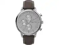 Bevilles Jewellery Timex Chicago Chronograph Chrome Case White Dial With Brown Leather Strap offer