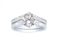 Bevilles Jewellery Sterling Silver and Cubic Zirconia Solitaire with Studded V Shaped Band Ring Set - O offer