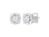 Bevilles Jewellery Tia Brilliant Miracle Halo Stud Earrings with 0.20ct of Diamonds in 9ct White Gold offer