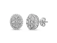 Bevilles Jewellery Brilliant Miracle Halo Oval Stud Earrings with 1/2ct of Diamonds in Sterling Silver offer