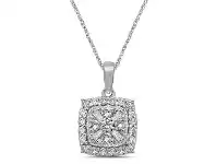 Bevilles Jewellery Brilliant Baguette Halo Necklace with 1/2ct of Diamonds in 9ct White Gold offer