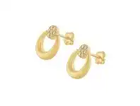 Bevilles Jewellery 9ct Yellow Gold Silver Infused Half Moon Stud Earrings with Cubic Zircona offer