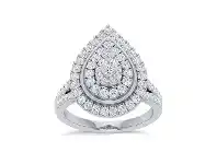 Bevilles Jewellery Pear Halo Ring with 1.00ct of Diamonds in Sterling Silver - N offer