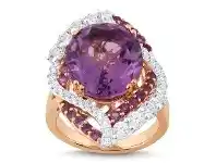 Bevilles Jewellery Oval Purple Amethyst Ring with 0.30ct of Diamonds in 9ct Rose Gold - Q offer