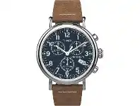 Bevilles Jewellery Timex Standard Chronograph 41mm Silver-tone Case Blue Dial With Brown Leather Strap offer