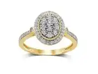 Bevilles Jewellery Oval Halo Ring with 1/5ct of Diamonds in 9ct Yellow Gold - Q offer