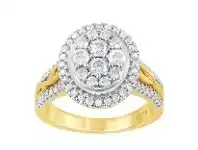 Bevilles Jewellery Oval Halo Ring with 1.00ct of Diamonds in 9ct Yellow Gold - L offer