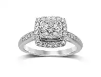 Bevilles Jewellery Brilliant Baguette Square Look Ring with 1/2ct of Diamonds in 9ct White Gold - L offer
