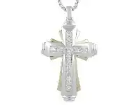 Bevilles Jewellery Fancy Cross Necklace with 1.00ct of Diamonds in 9ct Yellow Gold and Sterling Silver offer