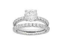 Bevilles Jewellery Sterling Silver and Cubic Zirconia Solitaire with Studded Band Ring Set - O offer