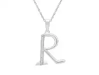 Bevilles Jewellery Sterling Silver Diamond Set Initial Necklace - Most Initials Available - R offer