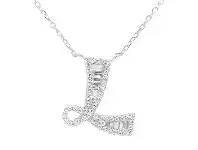 Bevilles Jewellery Sterling Silver Cubic Zirconia Initial Necklace - Most Initials Available - L offer