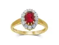 Bevilles Jewellery Diamond Set Oval Created Ruby Ring in 9ct Yellow Gold - Q offer