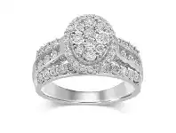 Bevilles Jewellery Brilliant Illusion Oval Miracle Halo Ring with 0.50ct of Diamonds in Sterling Silver - L offer