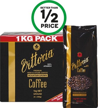 Woolworths Vittoria Mountain Grown Coffee Beans or Ground 1 kg offer