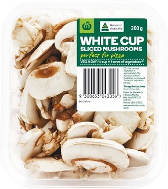 Woolworths Australian Cup or Sliced Mushrooms 200g Pack offer