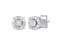 Bevilles Jewellery Tia Brilliant Miracle Stud Earrings with 0.10ct of Diamonds in 9ct White Gold offer
