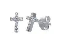 Bevilles Jewellery Mini Cross Cubic Zirconia Earrings in Sterling Silver offer