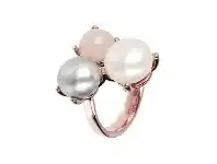 Bronzallure Pearl And Quartz Trilogy Ring - IT 14 / FR 54 / Rose Quartz