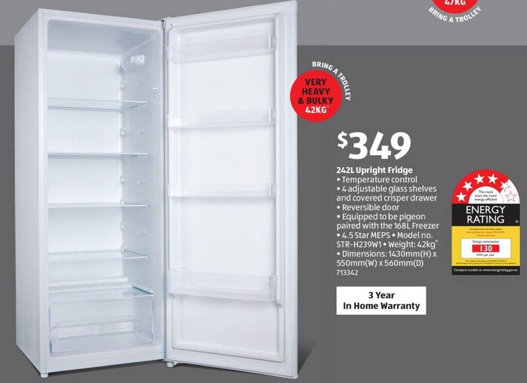 242L Upright Fridge offer at ALDI