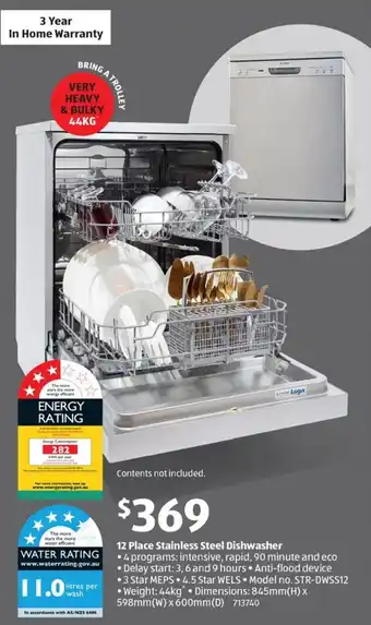 ALDI 12 Place Stainless Steel Dishwasher offer