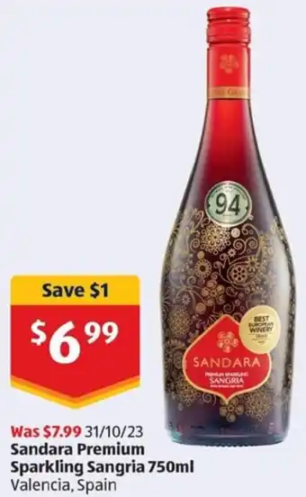 ALDI Sandara Premium Sparkling Sangria 750ml offer