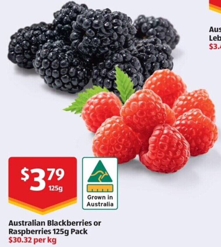 Australian Blackberries or Raspberries 125g offer at ALDI