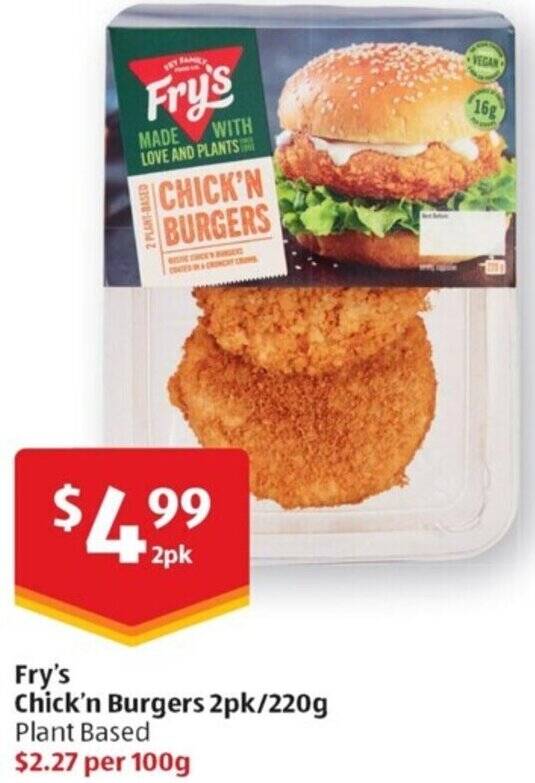 Fry's Chick'n Burgers 2pk/220g offer at ALDI