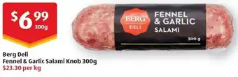 ALDI Berg Deli Fennel & Garlic Salami Knob 300g offer